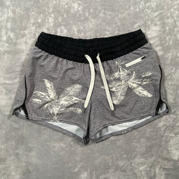 Vuori Clementine Shorts Small Grey Lined Palm Trees Activewear Running Workout - Picture 1 of 11